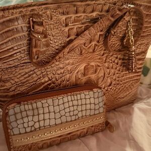 Brahmin Tan Crocodile Embossed Tote and Wallet